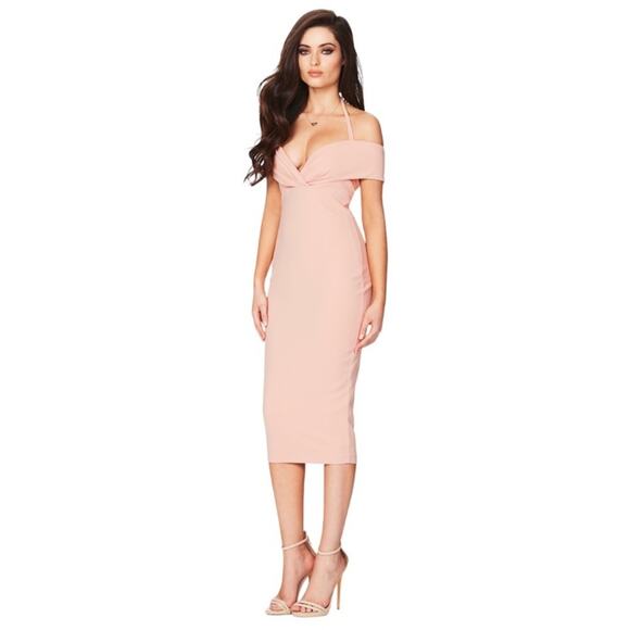 NOOKIE Athena Off Shoulder Halter Midi Dress - Picture 1 of 9